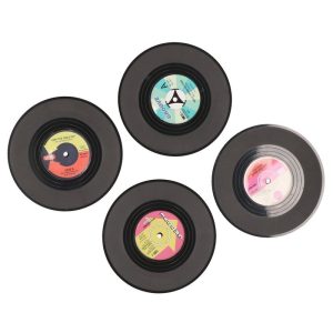 4x Retro Elpee/LP vinyl onderzetters kunststof 11 cm