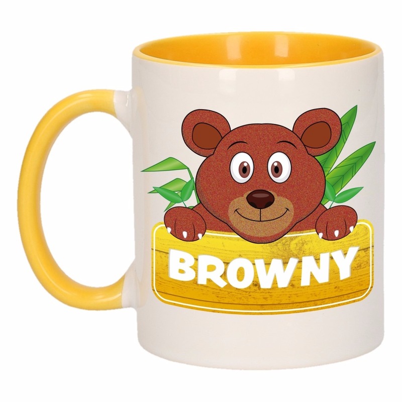 Kinder beren mok / beker Browny geel / wit 300 ml - Afbeelding 2